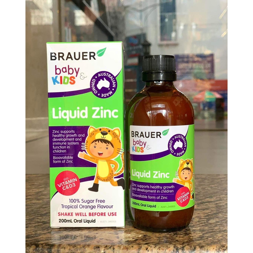 - BRAUER KIDS LIQUID ZINC 200ml - Bổ sung kẽm,C, D - hỗ sức khoẻ xương, răng, da và chức năng nhận thức