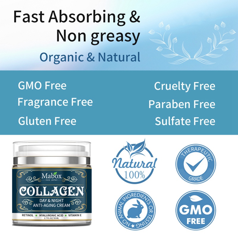 Kem collagen Mabox 50ml Retinol Axit Hyaluronic Vitamin E dưỡng trắng da chống lão hóa