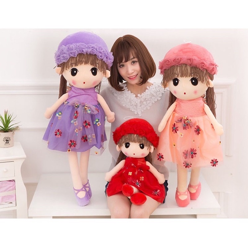 Búp bê nhồi bông đội mũ xinh xắn 45cm và 60cm cho bé
