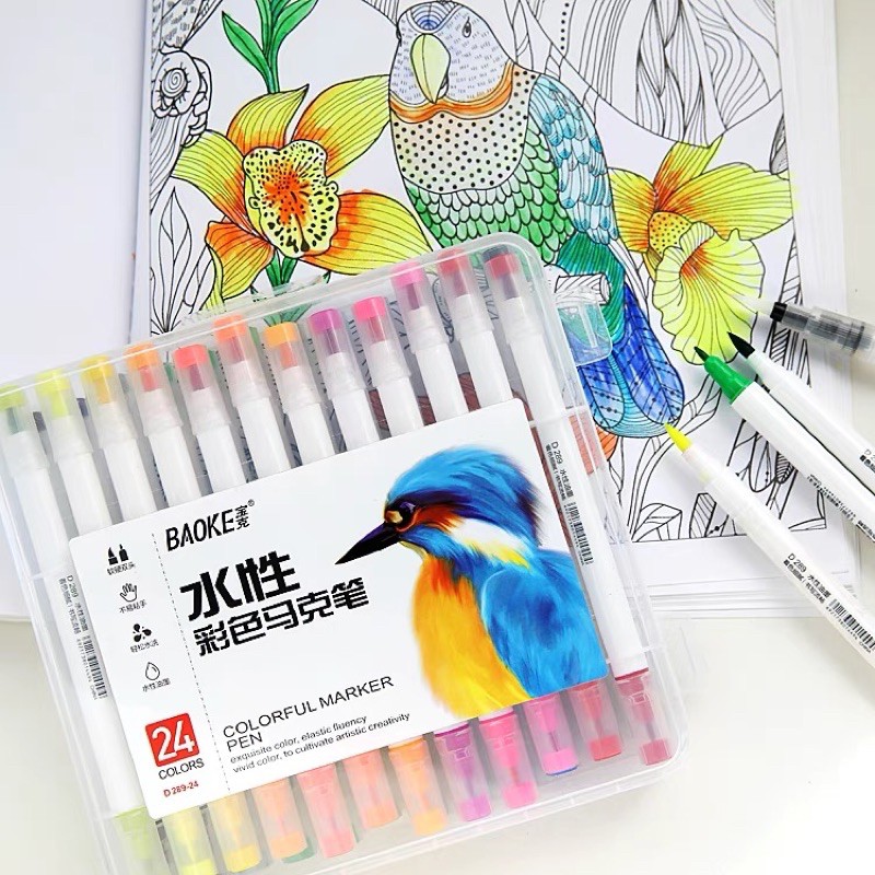 |ảnh thật test bút| Bút lông tô màu colorful marker pen dual 02 đầu BAOKE D289 dùng trong calligraphy hoặc vẽ tô BAOKE