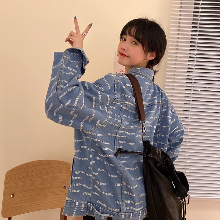 Áo Khoác Denim In Chữ Thiết Kế Mới Thời Trang Mùa Xuân Hè Theo Phong Cách Hàn Quốc Dành Cho Nữ 2021