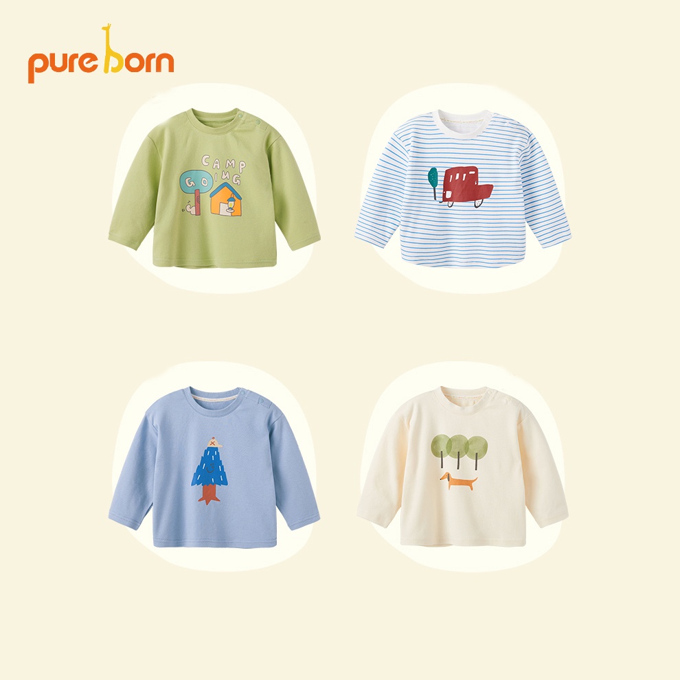 Áo Bé Trai, Bé Gái PURE BORN Vải Nỉ Da Cá Dày Ấm Ngực mặt thú, Áo Dài Cho Bé Mặc Nhà Thu Đông - T20