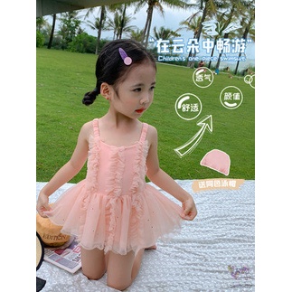 Bộ Đồ Bơi Một Mảnh Không Tay Màu Trơn Kèm Mũ Bơi Thời Trang Dành Cho Bé Gái