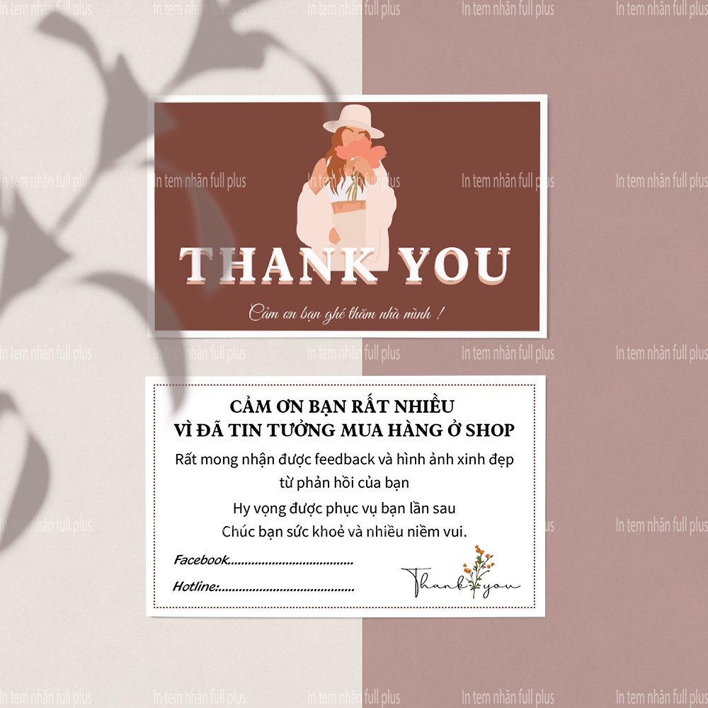 Card cám ơn, card Thank You, Thiệp cảm ơn - Size 9x5,4cm - giấy c300 cán màng
