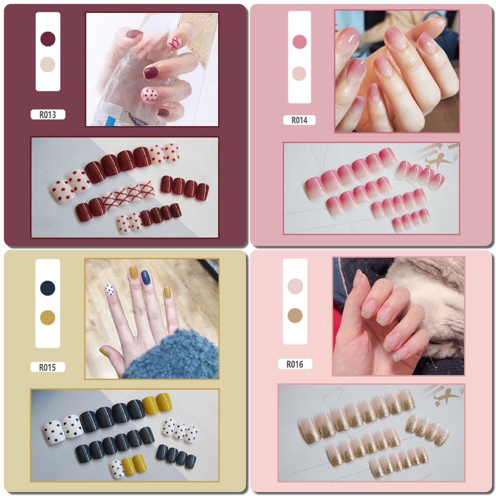 Bộ 24 móng tay giả họa tiết xinh xắn kèm keo dán tiện dụng