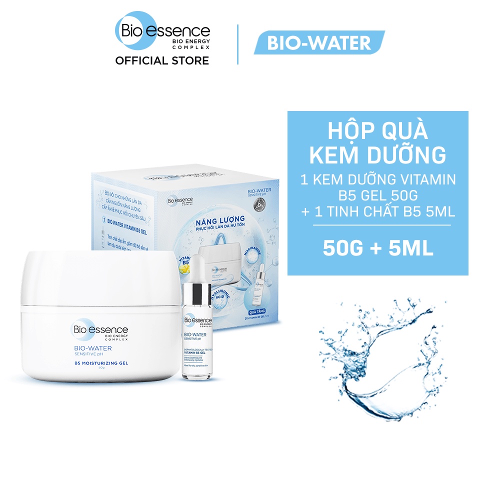 Hộp Quà Dưỡng Chất Phục Hồi Và Cấp ẩm cho da Bio-essence Bio-water B5 Cream 50gr tặng Serum 5ml