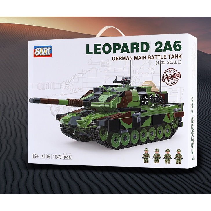 Đồ chơi Lắp ráp Mô hình Gudi 6105 1043pcs 1/32 scale LEOPARD 2A6 GERMAN MAIN BATTLE TANK