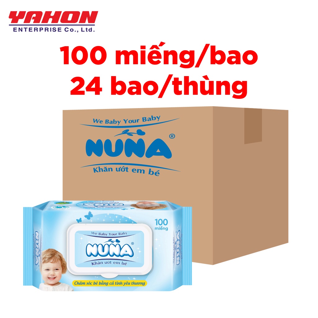 Thùng 24 Bao Khăn ướt Nuna 100 Miếng không mùi