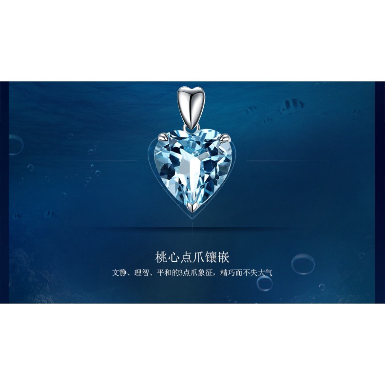 Dây chuyền nữ mạ bạc 925 mặt đá pha lê topaz hình trái tim màu xanh dương tự nhiên qu-3892