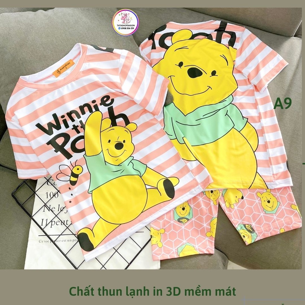 A9 Bộ ngố thun lạnh in hình siêu mềm đẹp cho bé gái size từ 22 đến 40kg