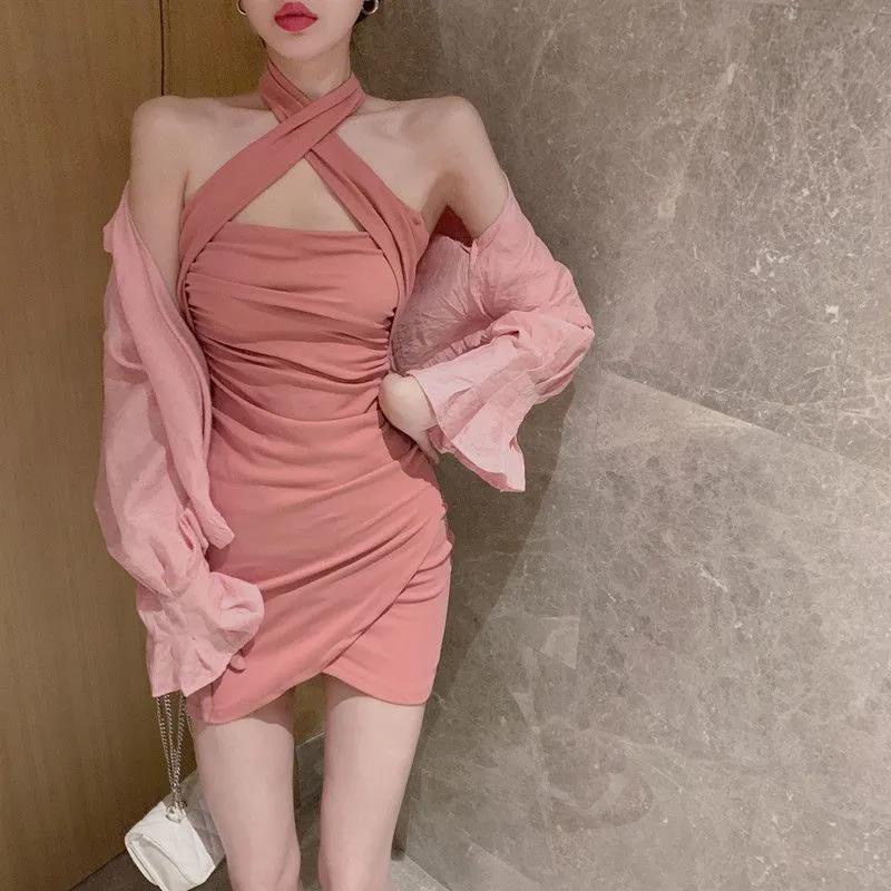 Đầm cổ yếm COZOK thiết kế thắt dây nhấn eo xinh xắn thời trang cho nữ