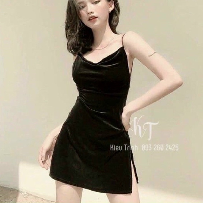 Sét áo khoác gân + đầm nhung dây (có mút ngực)