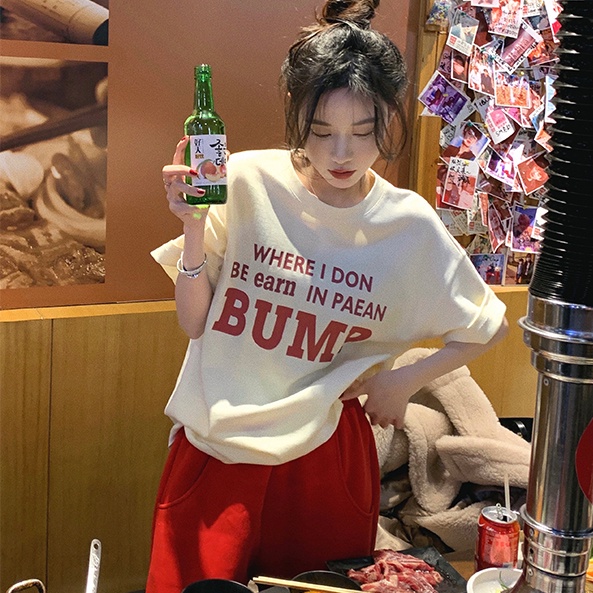 Áo Thun Nữ Ngắn Tay In Chữ Kiểu Hàn Quốc