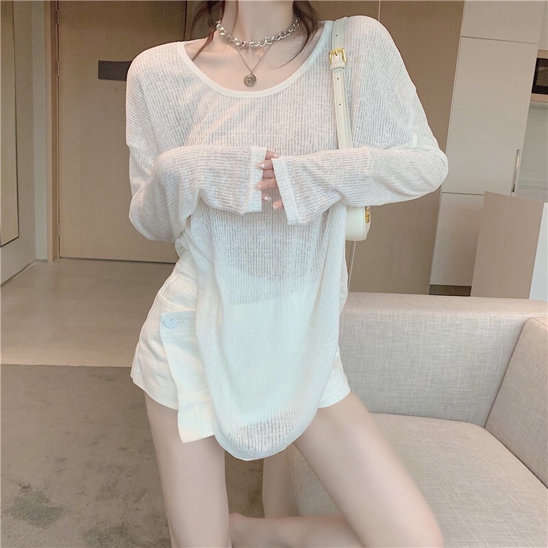 Áo lưới dài tay rộng rãi mùa hè chống nắng đi biển