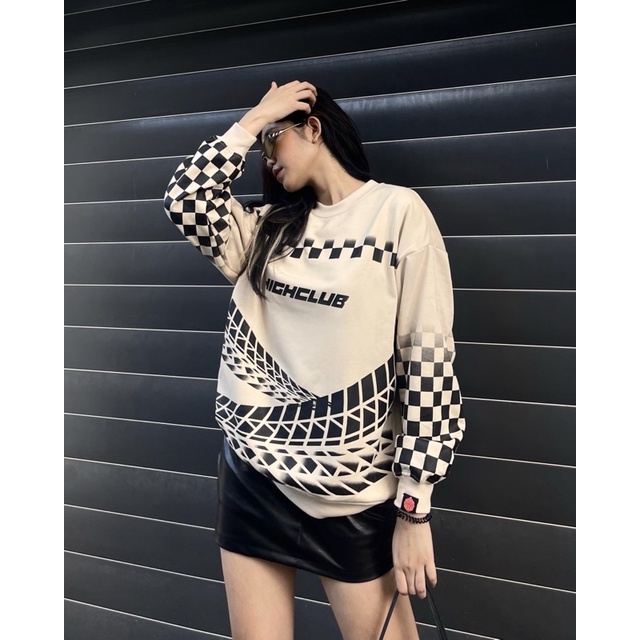 Áo Sweater TireTrack Tay Dài 2 màu Đen Và Beige Nỉ Cotton - HIGHCLUB Brand Chính Hãng