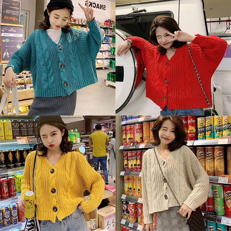 Áo khoác Cardigan dệt kim phối nút thiết kế màu trơn thanh lịch