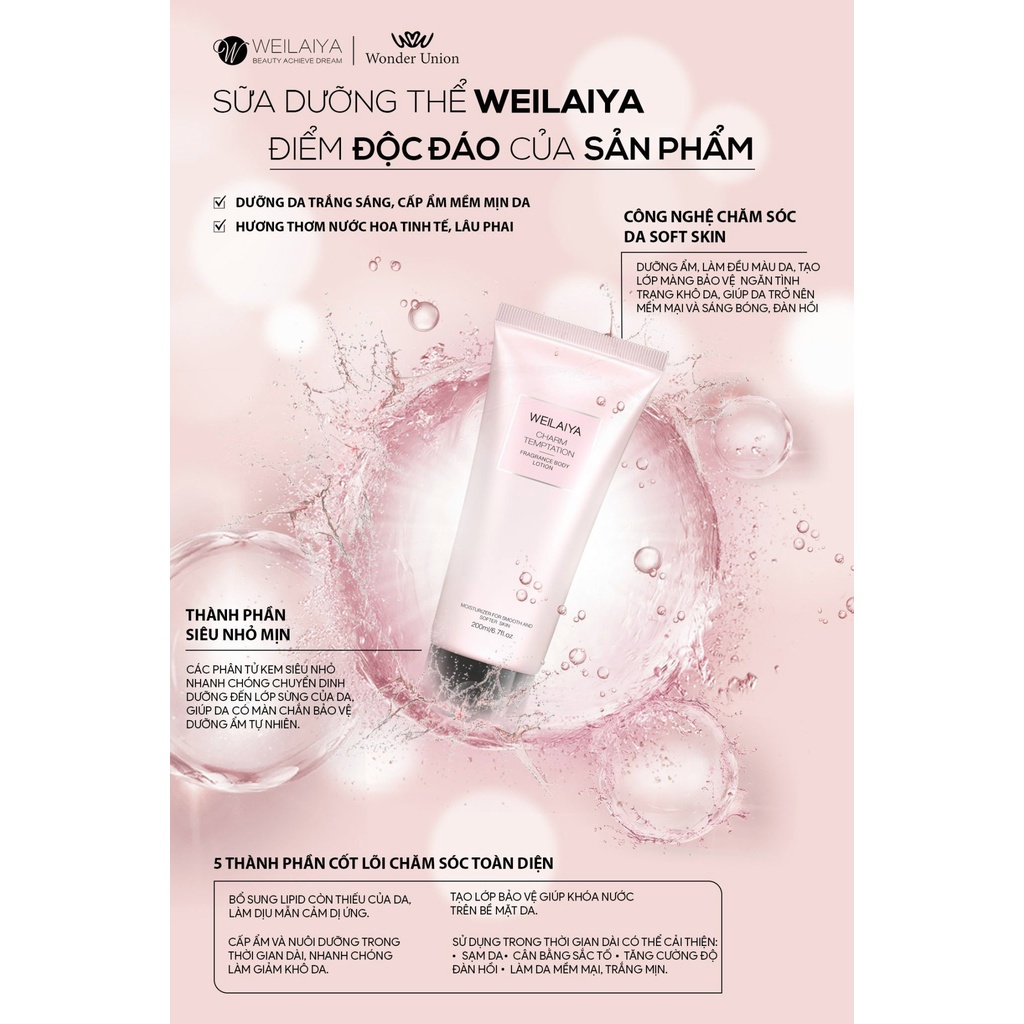 Sữa Dưỡng Thể Nước Hoa Weilaiya Body Lotion Dung Tích 200ml Tặng Kèm Mini Type 20ml