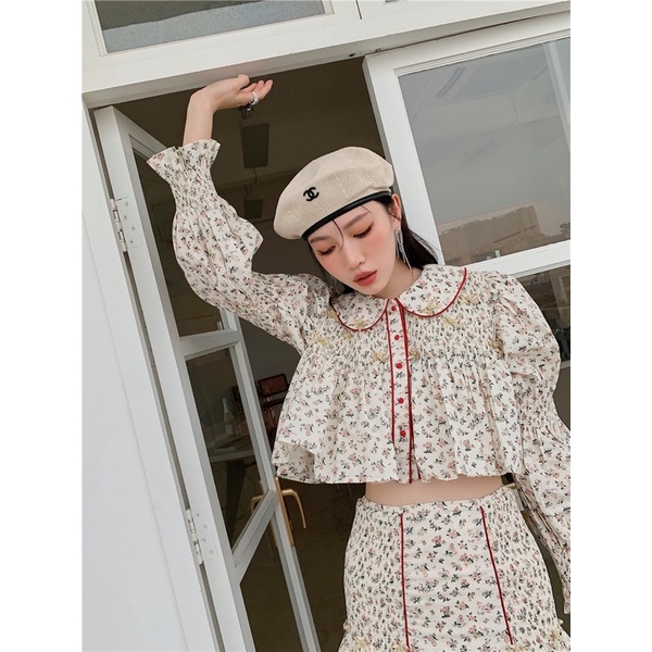 Set sơmi croptop kèm chân váy hàng thiết kế mẫu mới 2021
