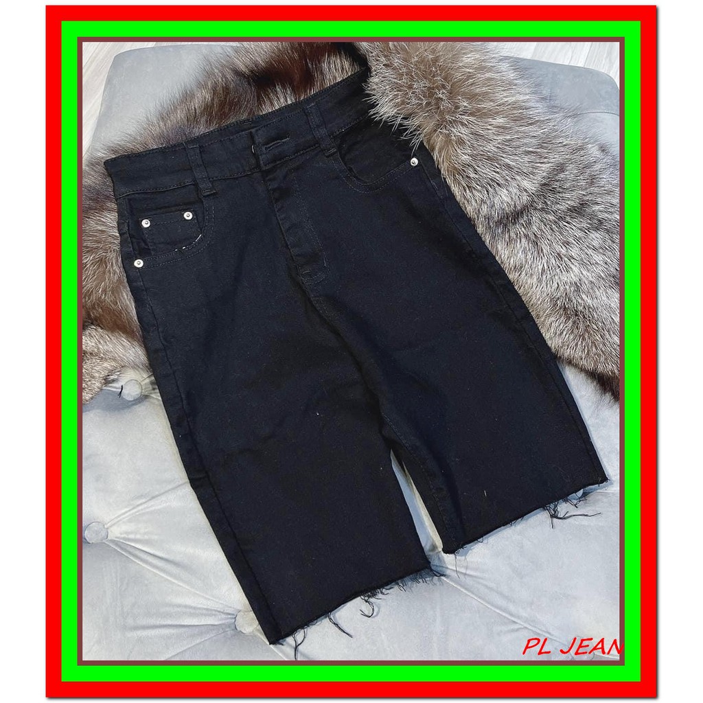 quần jean LỬNG nữ TRƠN MÀU ĐEN - TRẮNG tua lai siêu xinh jean giãn nhẹ -LUNG31