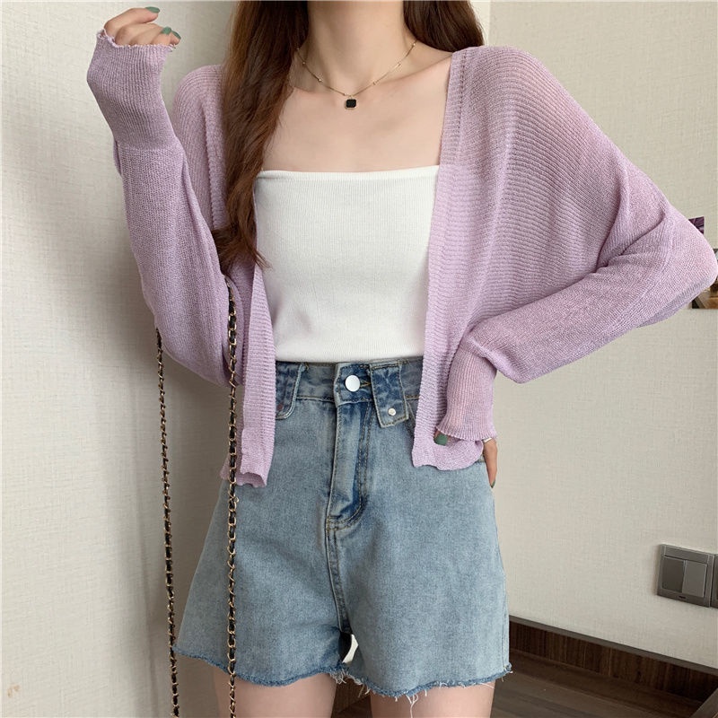 Áo Khoác cardigan Dệt Kim Tay Dài Cổ Chữ V Dáng Rộng Màu Sắc Đơn Giản Thời Trang Mùa Hè Cho Nữ