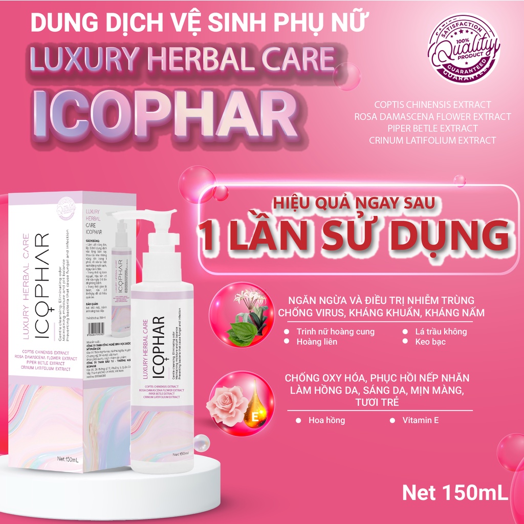 Dung dịch vệ sinh phụ nữ LUXURY HERBAL CARE ICOPHAR - Đánh bay viêm nhiễm, chống vi khuẩn, mang lại hương thơm tươi mát