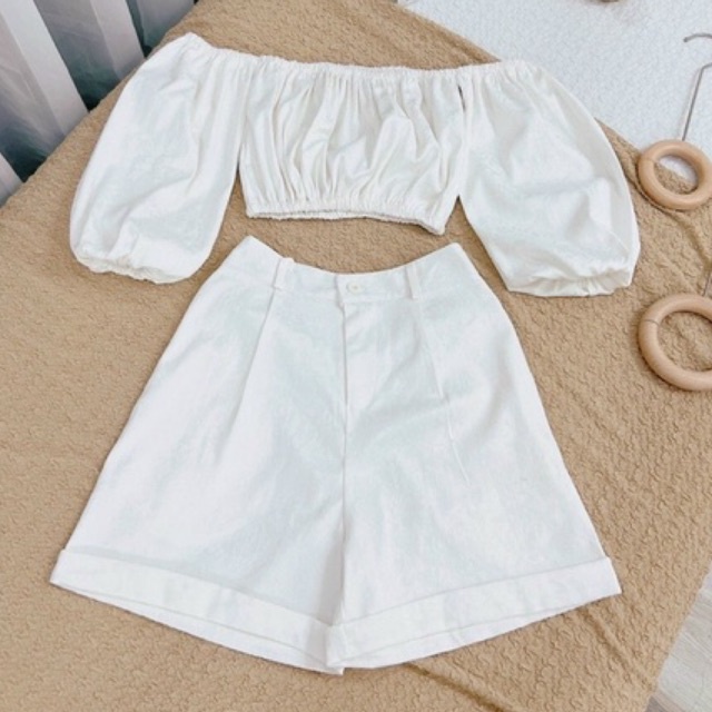 Sét đồ nữ đi biển hẹn hò áo croptop quần đùi lưng cao dạo phố du lịch sang chảnh