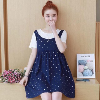 Đầm bầu giả yếm chấm bi xanh than