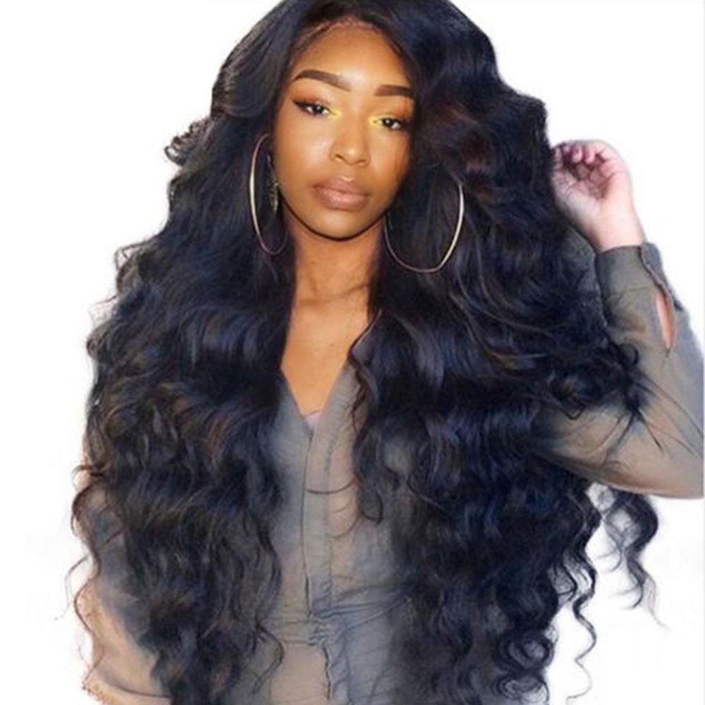 【TGS】(Tóc giả)Black Curly Wavy Brazilian Remy Human Hair Body Wave Wigs Hair Extensions Hair Wigs Hair Accessories