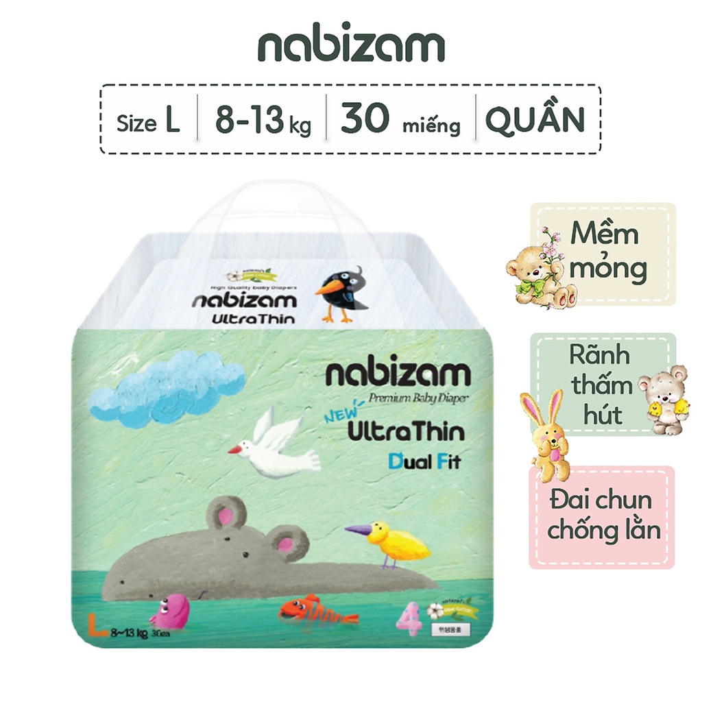 [COMBO 2 GÓI] Tã/Bỉm Quần NABIZAM Ultra Thin Nội Địa Hàn, Mềm Mại, Mỏng Size M32/L30/XL26/2XL22/3XL20 Cho Bé 6-25kg-----