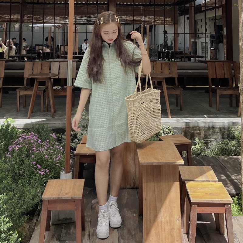 Đầm sơ mi ô 2 lớp