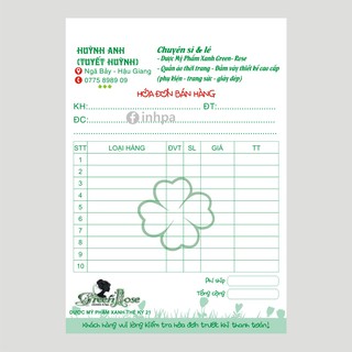 Hóa đơn 1 liên in tên riêng 5 cuốn