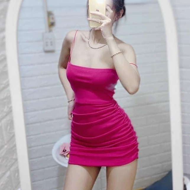 Đầm dây bún nhún 2 bên sườn sexy, tôn dáng