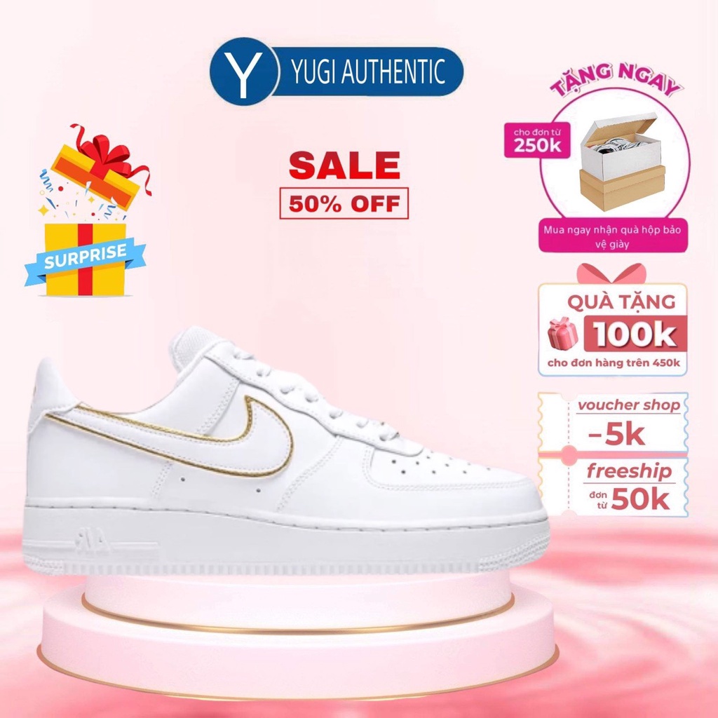 Giày thể thao AF1 Trắng Vệt Gold Vàng ánh kim Metallic Gold cổ thấp nam nữ cực chất độn đế 4cm FullBoxBill-yugi19988