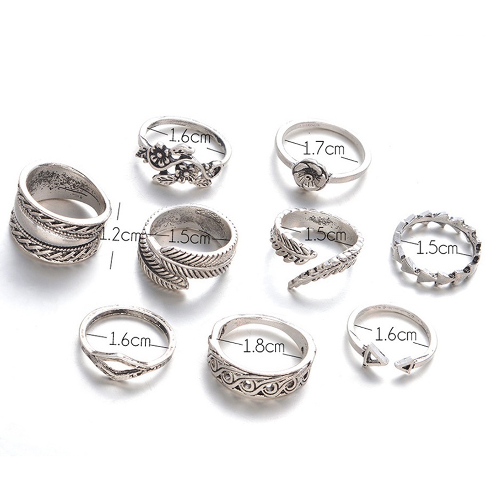 Bộ 9 Nhẫn Đeo Đốt Ngón Tay Chạm Khắc Phong Cách Vintage