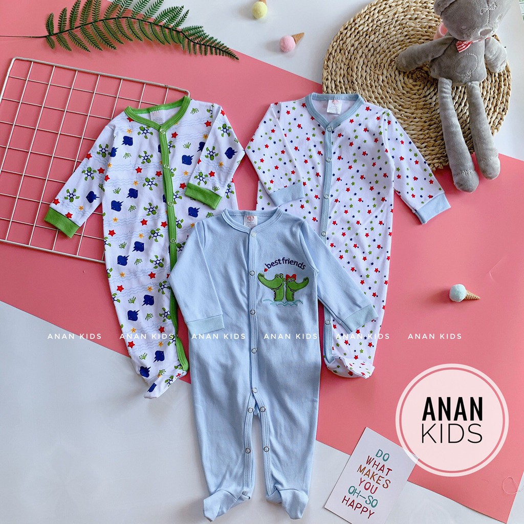 [ẢNH THẬT] SET 3 Body Dài Tay Liền Tất Vớ Xuất Mỹ Hoạ Tiết Xinh Xắn Cho Bé Sơ Sinh Đến 12Kg