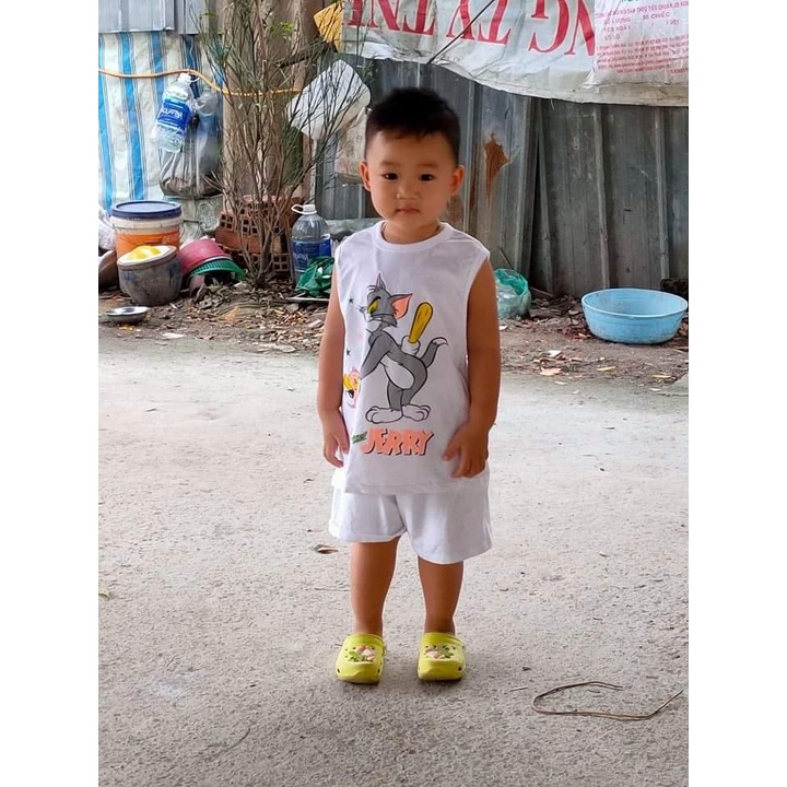Đồ bộ trẻ em mùa hè Mysu kids - đồ bộ sát nách cho bé trai bé gái màu trắng thun cotton 100% từ 8 đến 60kg
