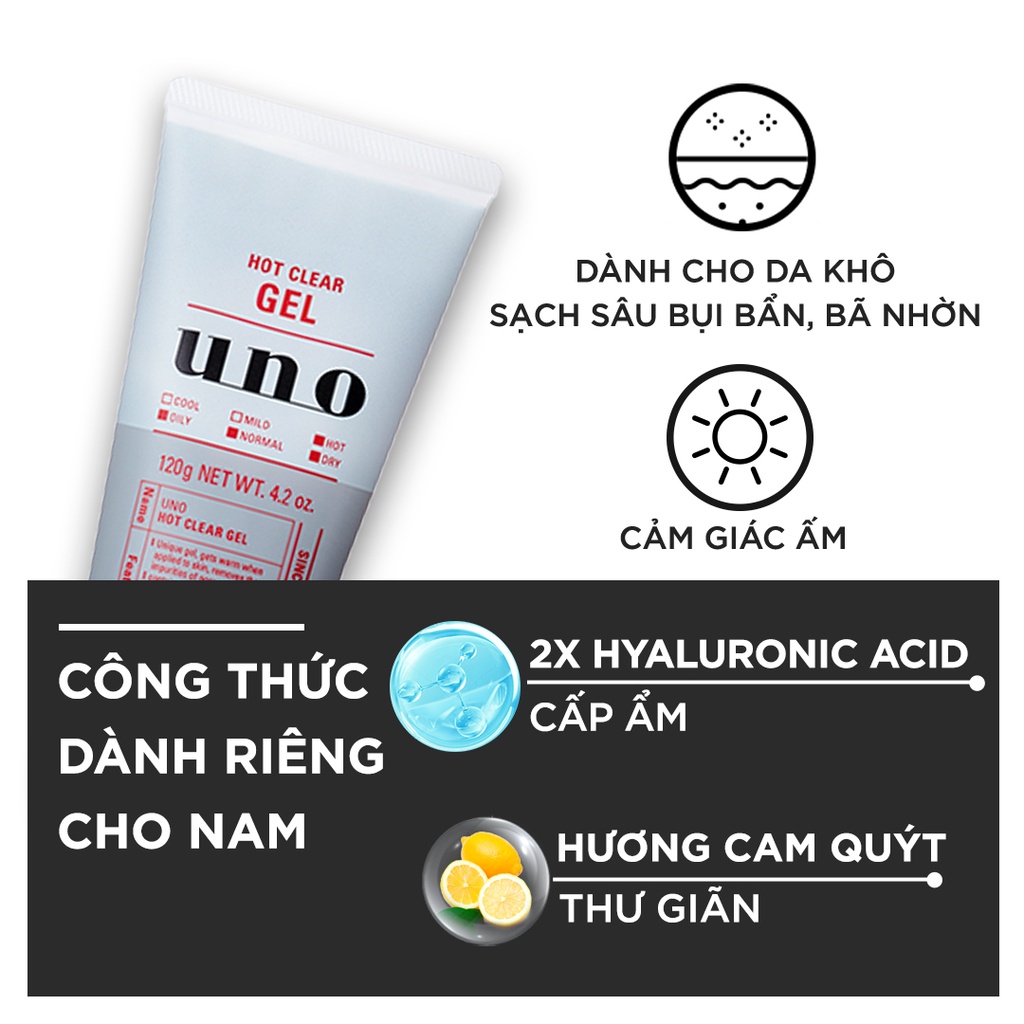 Gel rửa mặt Tạo nhiệt Cấp ẩm cho mọi loại da UNO Hot Clear Gel 120g