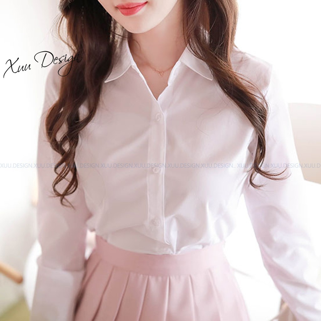 Áo sơ mi nữ trắng công sở dài tay Xuu, chất liệu tơ ý mềm mát SMK04 | BigBuy360 - bigbuy360.vn