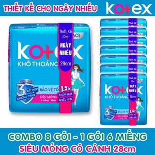 Lốc 8 gói bvs kotex thiết kế cho ngày nhiều siêu mỏng có cánh 28cm