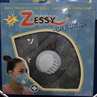 Khẩu trang 3D 5 lớp zessy -van 1 chiều thông minh - có thể tái sử dụng ( hộp 3 chiếc)