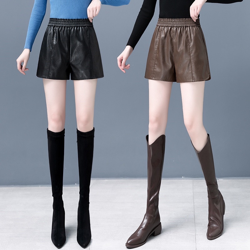 Quần short da/ quần đùi da/ quần sooc da nữ trơn chất xịn lưng thun co giãn xẻ đùi CÓ TÚI 2 màu