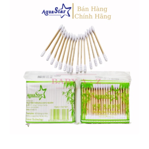 Tăm Bông Ngoái Tai Aquarstar Bịch Trúc 100c Tăm Bông Trang Điểm Người Lớn Cao Cấp 2 Đầu Tròn Và Xoắn