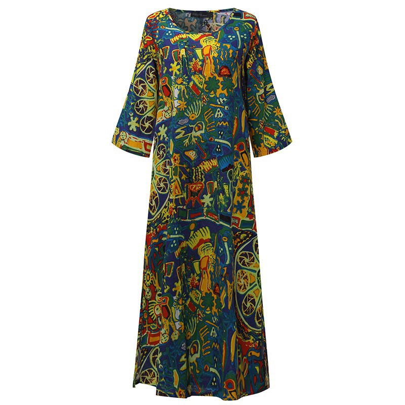 Đầm dáng dài ZANZEA form suông rộng phối họa tiết nhiều màu sắc thời trang cho nữ | BigBuy360 - bigbuy360.vn