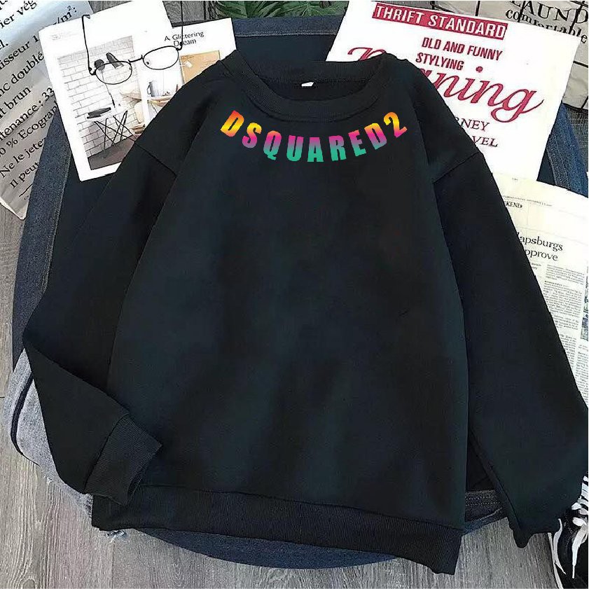 Áo DSQ2 phản quang kiểu cổ tròn Sweater vải nỉ bông form suông rộng unisex trẻ trung, cá tính