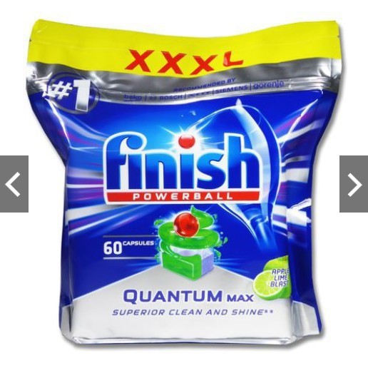 Viên rửa bát Finish Quantum Max Túi 60viên (Hương Táo chanh) - viên rửa chén chính hãng EU