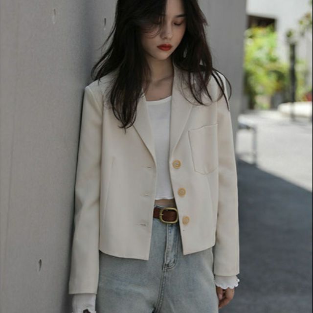 Áo khoác blazer 💓 freeship💓 áo blazer dáng ngắn 2 lớp
