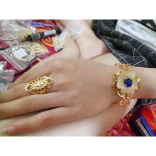 Bộ trang sức nữ hoa hiện đại đồng non mạ vàng