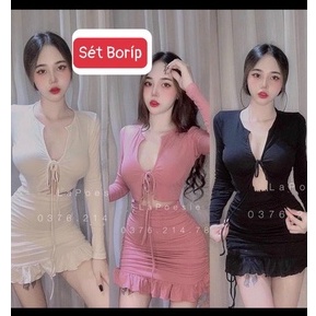 set áo tay dài cột dây ngực chân váy ôm đuôi cá ngắn li