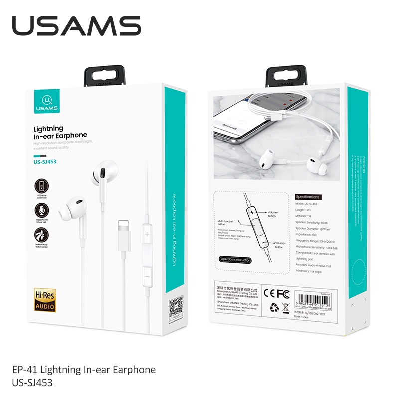 Tai Nghe Nhét Tai USAMS EP-41 Jack 3.5mm Loại C IP Cho Điện Thoại Máy Tính Bảng Laptop MP3