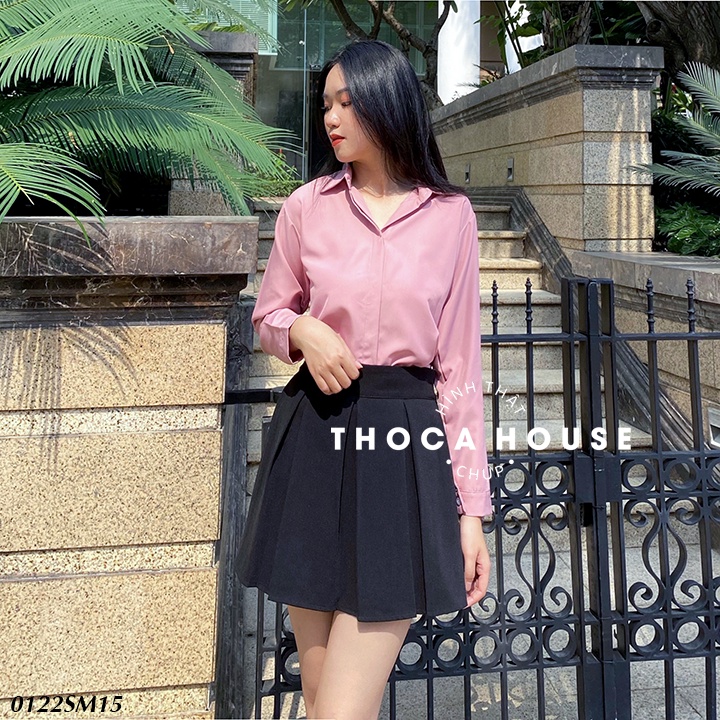 Áo sơ mi trơn dáng suông basic THOCA HOUSE freesize dưới 56kg, chất vải mềm thoáng